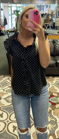 Black Polka Ruffle Top
