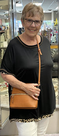 Black Leopard Trim Top