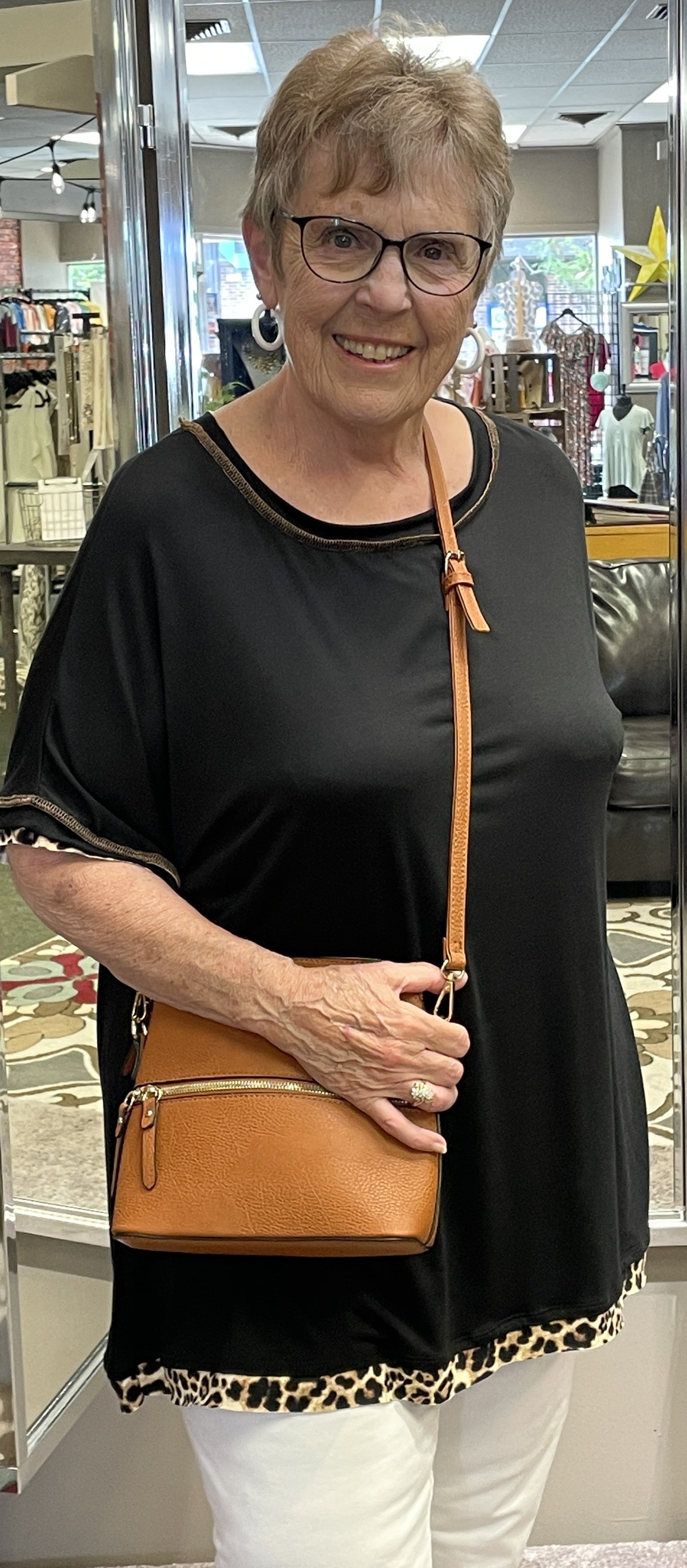 Black Leopard Trim Top