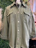 Distressed Hem Jacket w/ Pearls