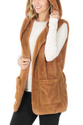 Faux fur Hooded Vest with Side Pockets