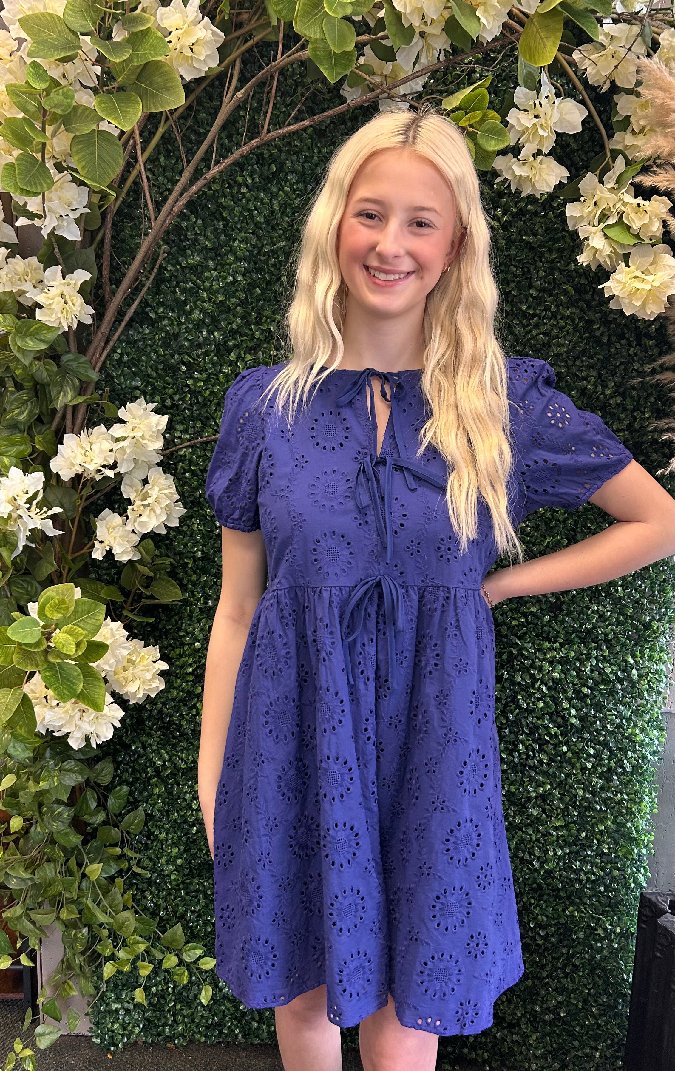 Navy Keyhole Linen Dress