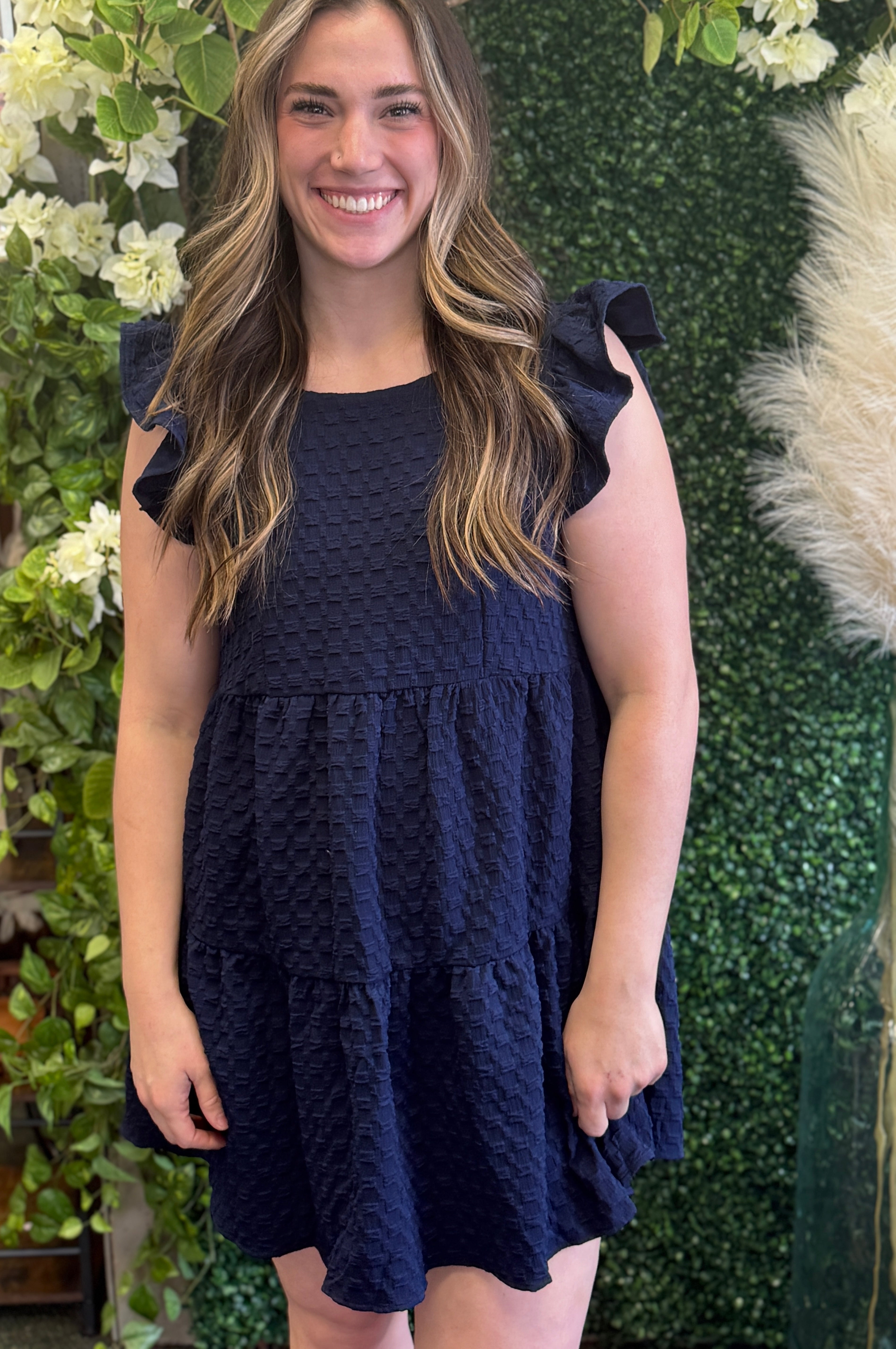 Jacquard Tiered A-line Dress w/Keyhole Back