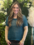 Fish net short sleeve crochet sweater