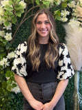 Bubble Sleeve Embroidery Top