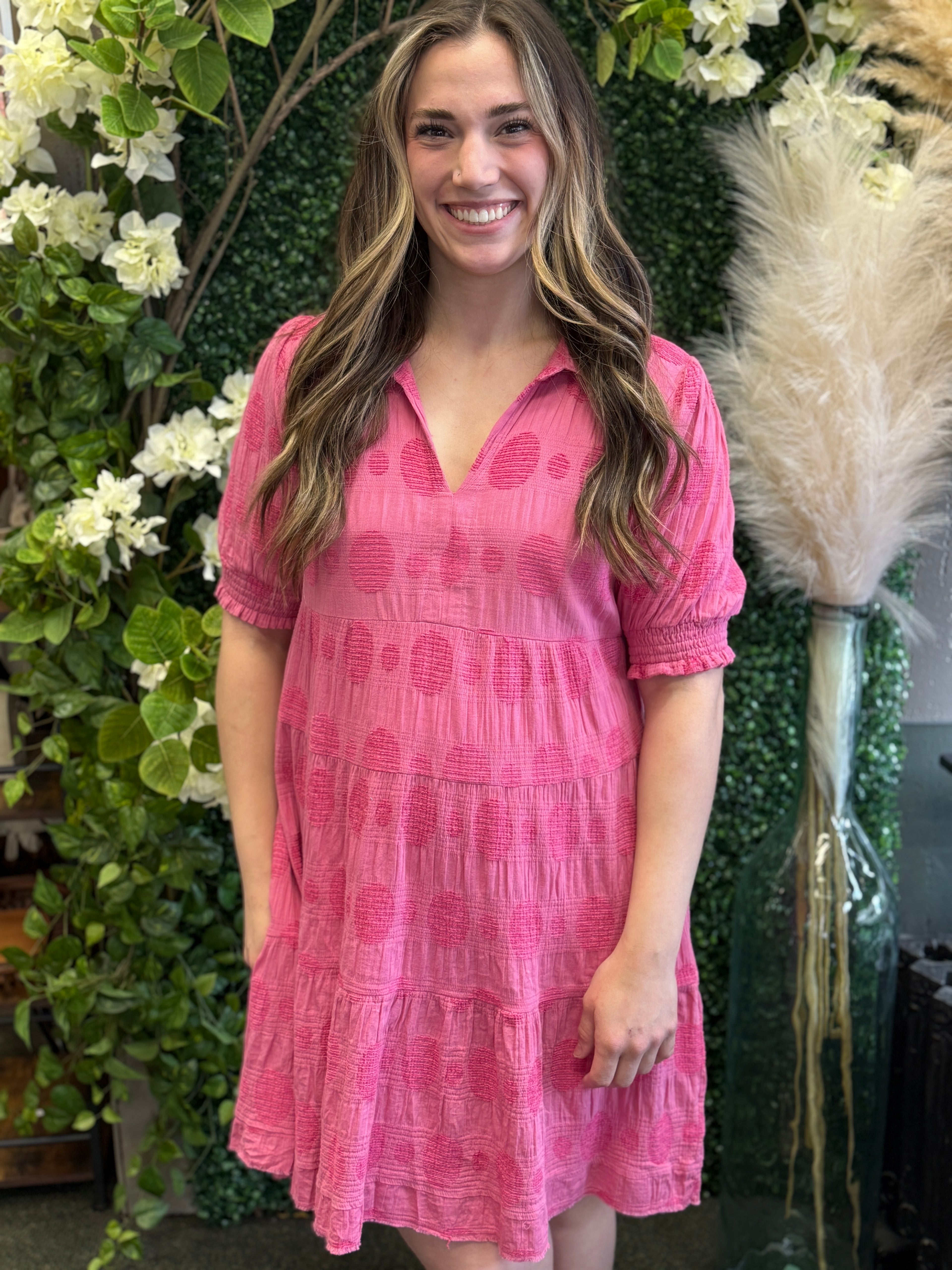 Swiss Dot Collared Tiered Dress