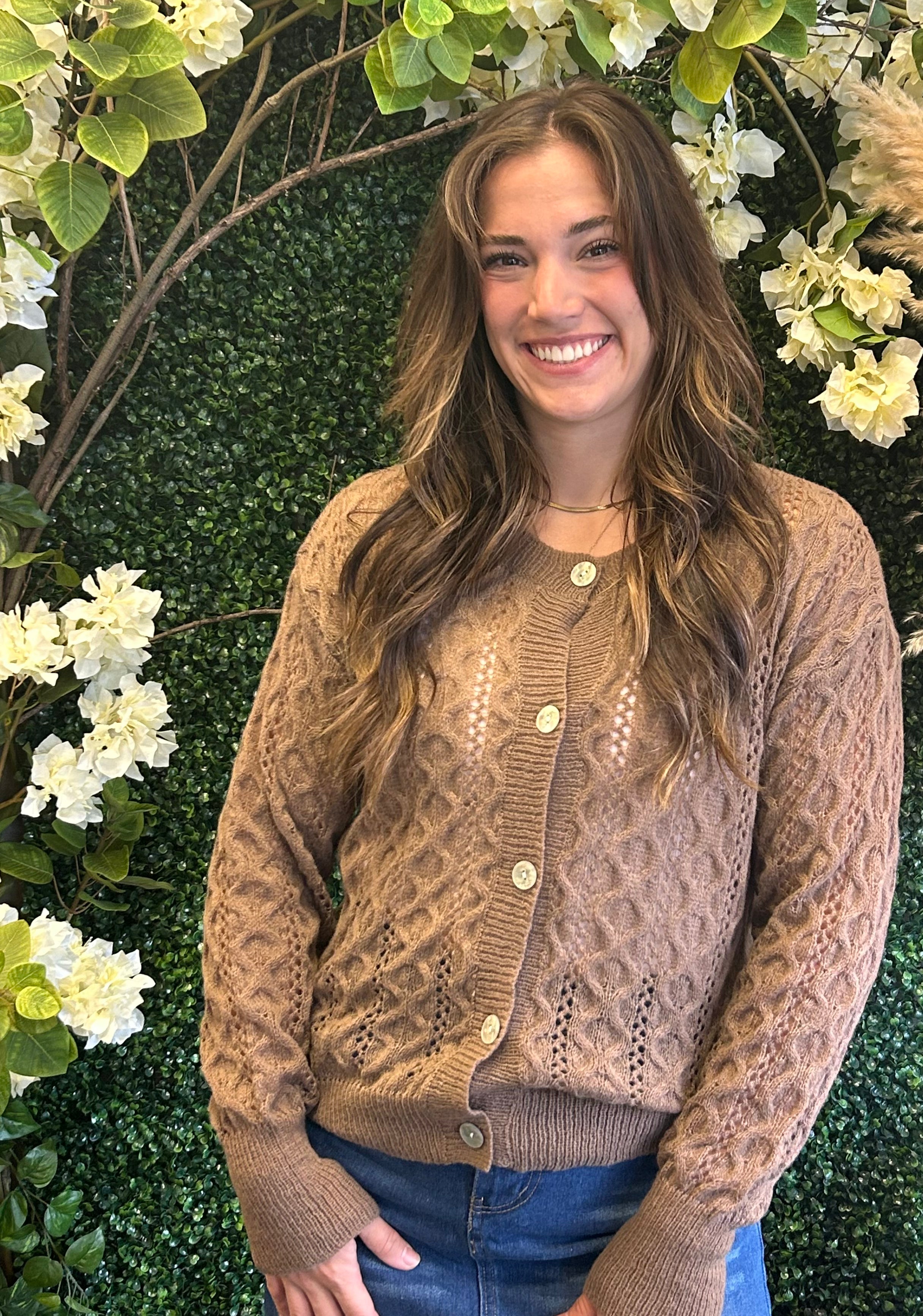 Mocha Cable Knit Cardi