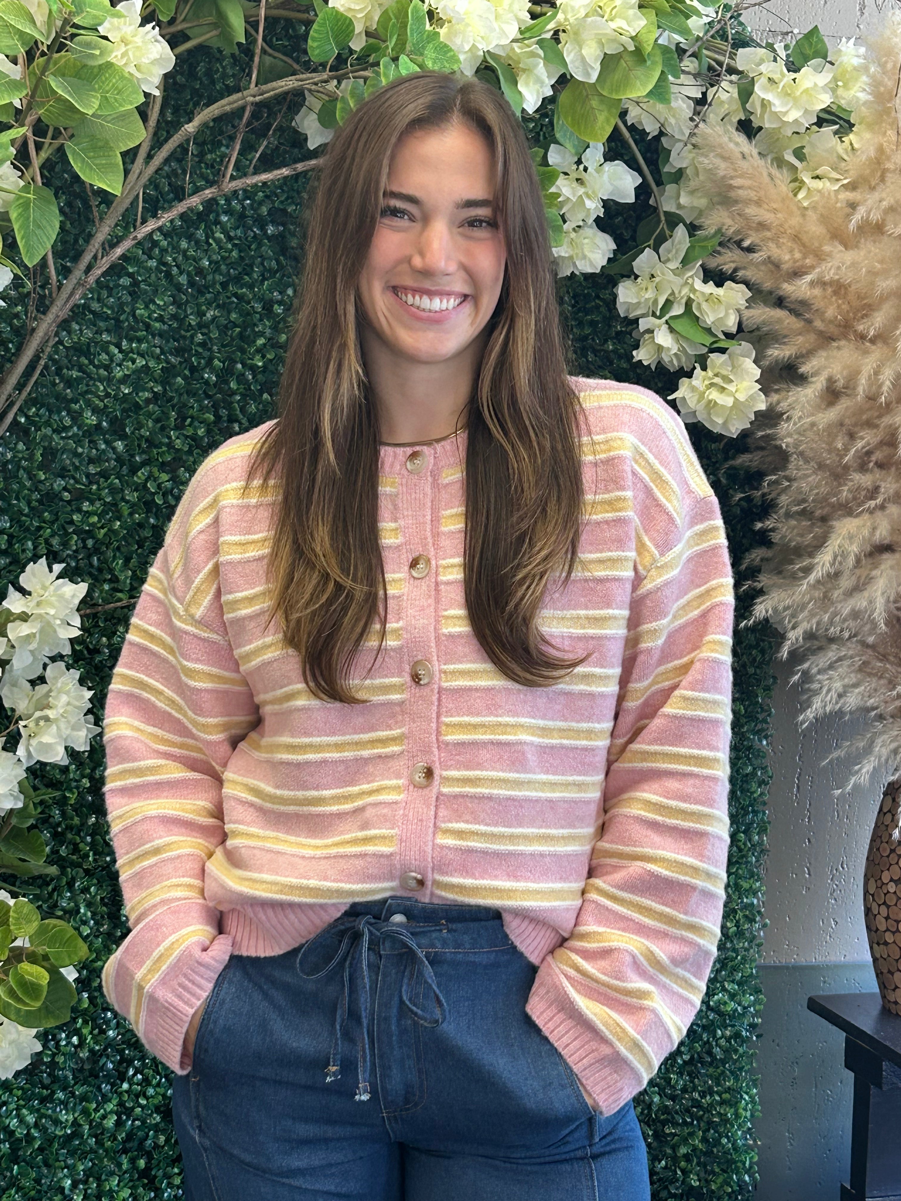 Cozy Stripe Button-Up Cardigan