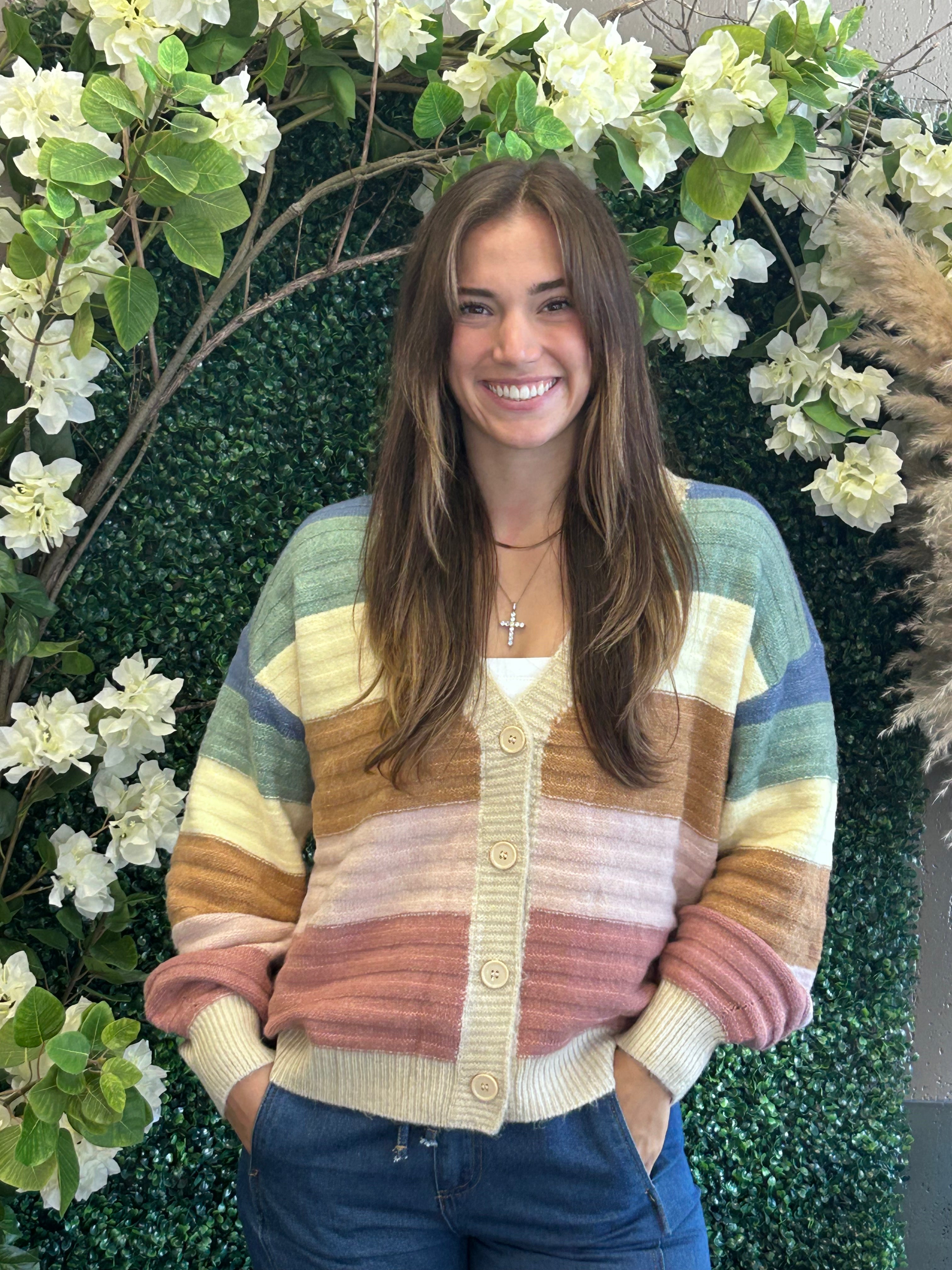 Ribbed Texture Striped V-neck Cardi