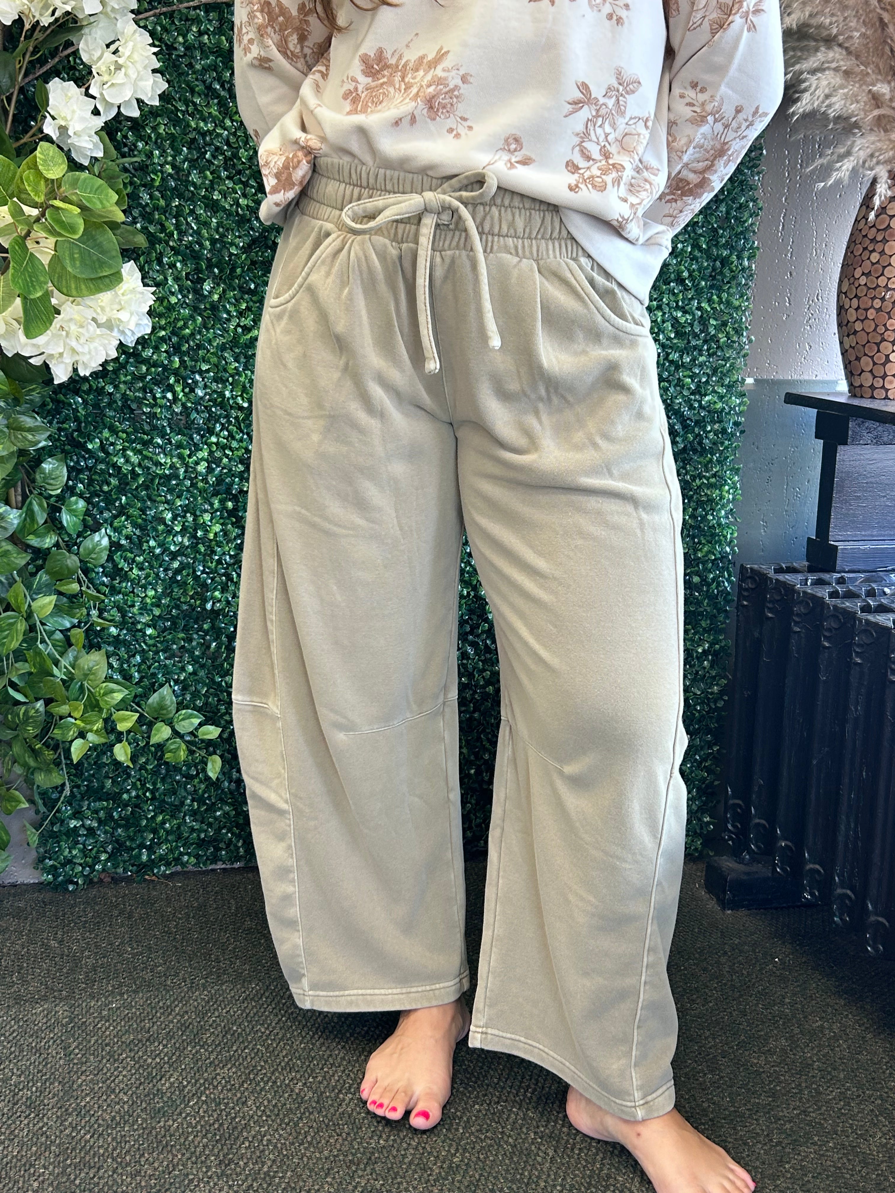Smocked Waist Barrel Leg Sweatpants