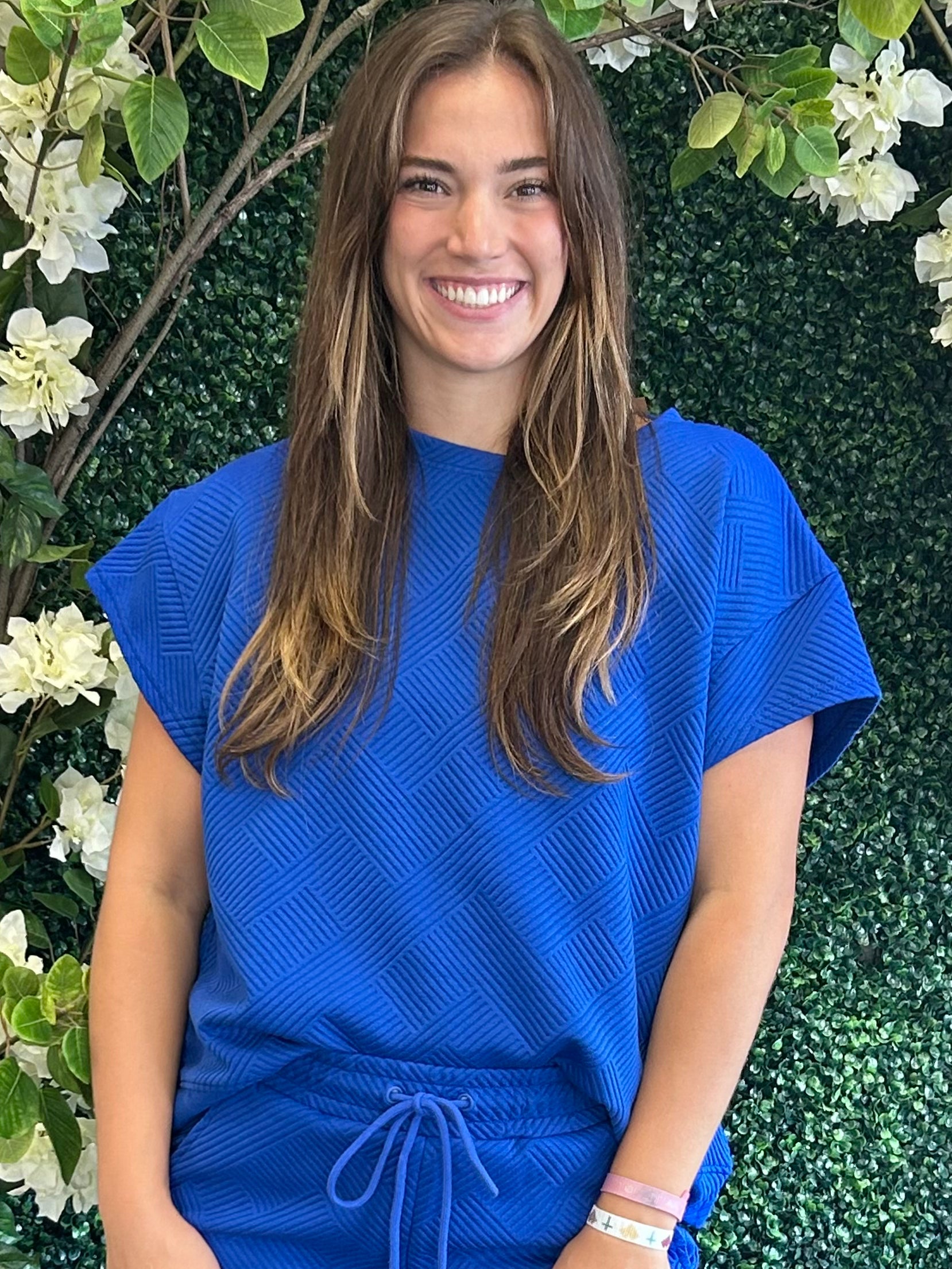 Textured Short Sleeve Sweatshirt Top