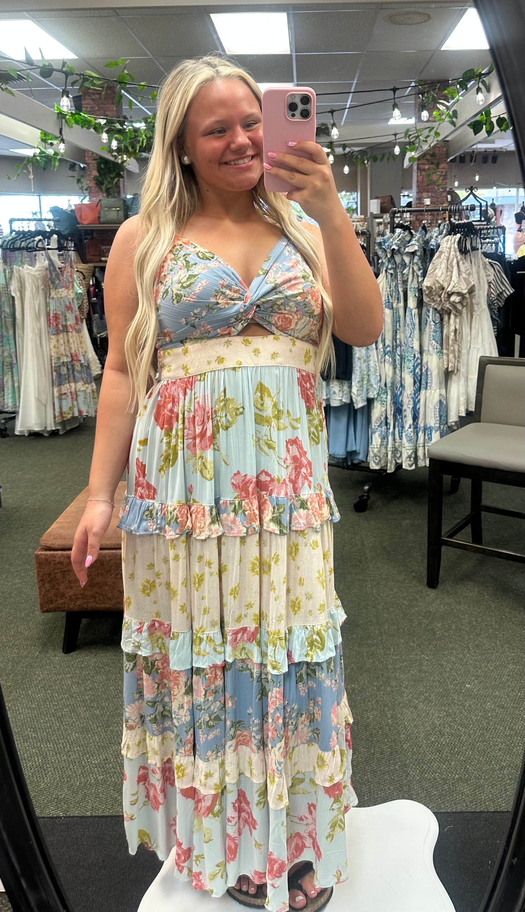 Twist Front Keyhole Maxi w/ Ruffle