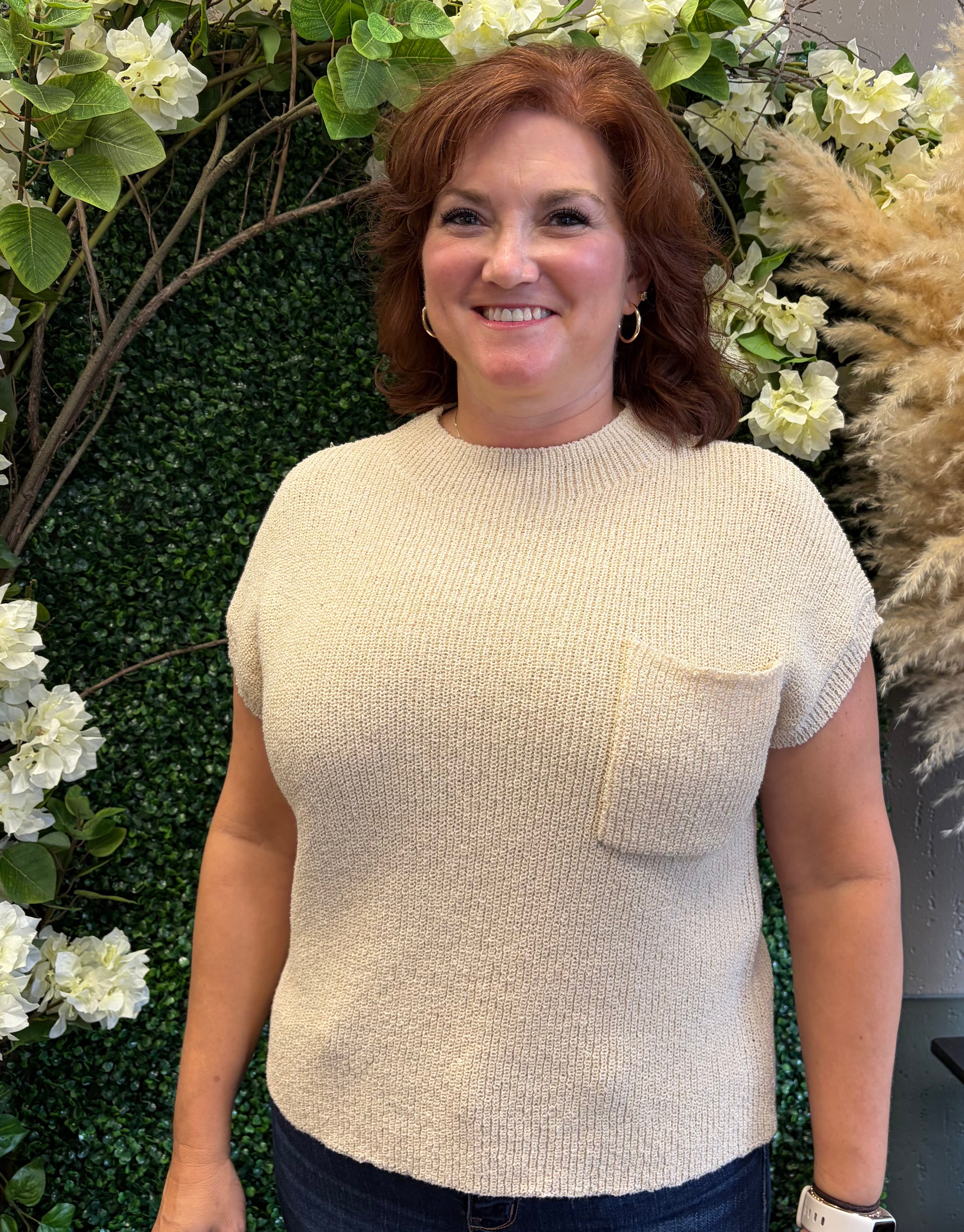 Pocket Detail Drop Shoulder Short Sleeve Sweater