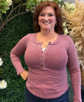 Washed Long Sleeve Ribbed Henley Knit Top