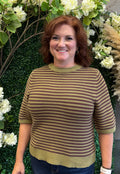 Olive Textured Stripe Crew Neck Sweater