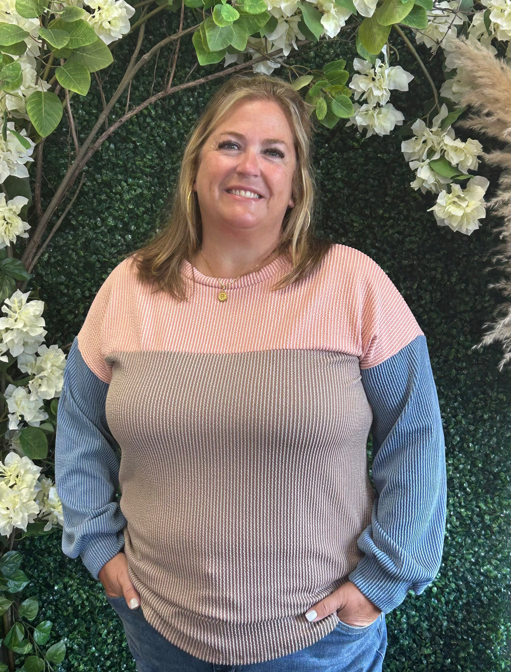Ribbed Color Block Pullover