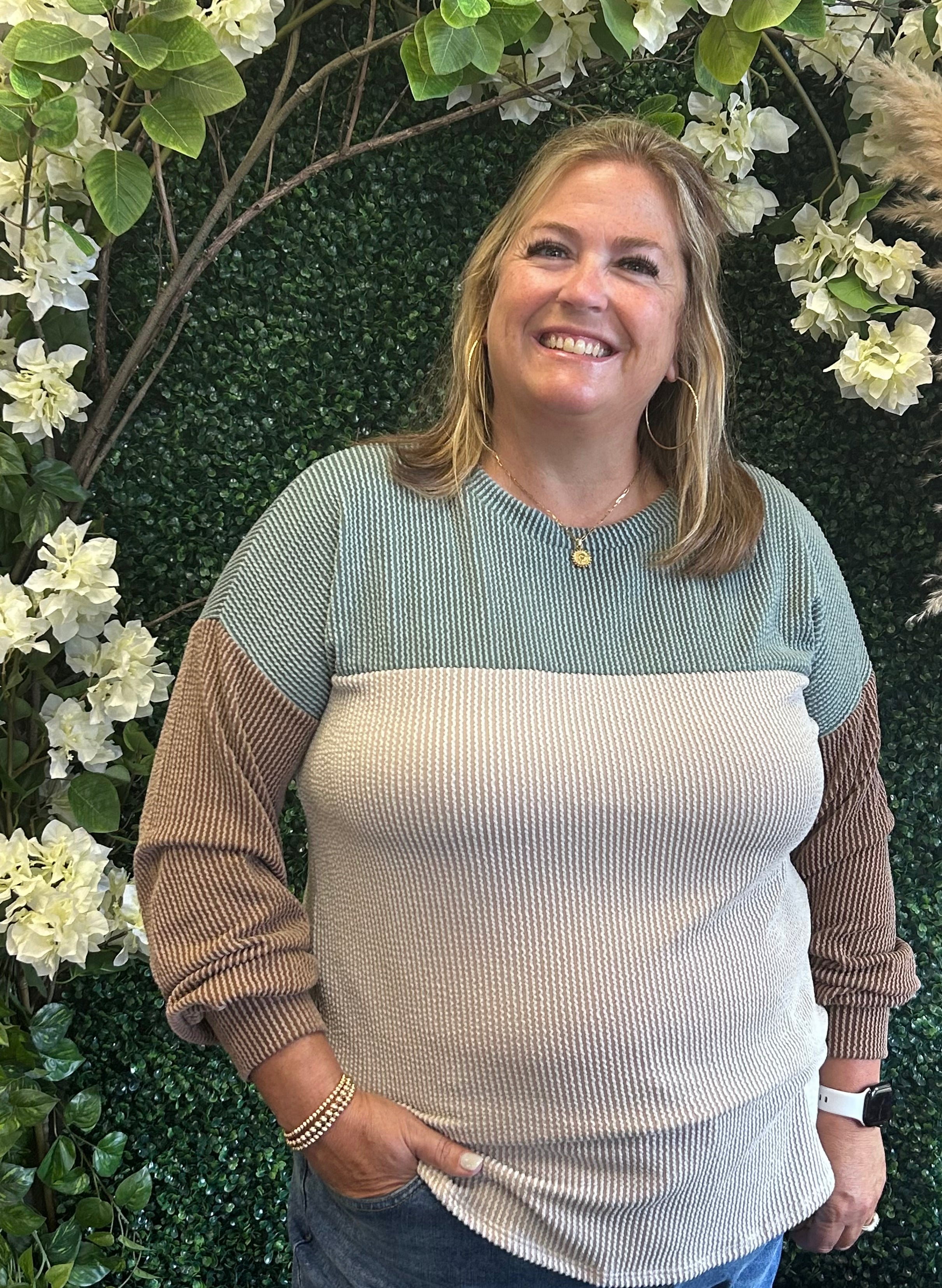 Ribbed Color Block Pullover