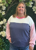 Pink Colorblock Ribbed Pullover