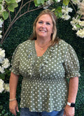 Plus Short Sleeve Polka Dot Peplum Top