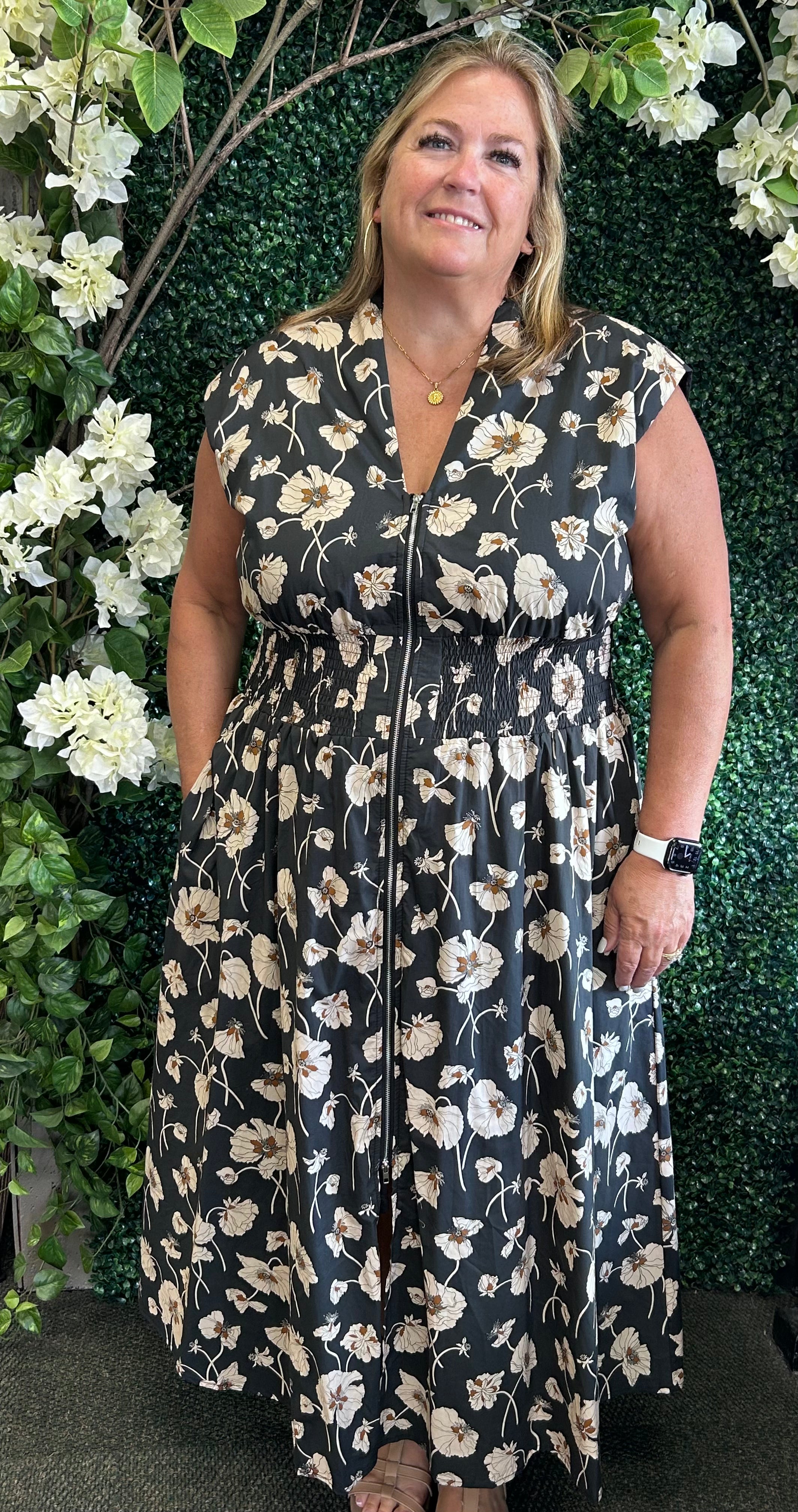 Front Zip Midi Dress