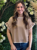 Embroidered Trim Ruffle Top