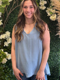 Sleeveless V-Neck Frayed Top
