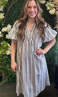 Striped Bubble Sleeve Dress
