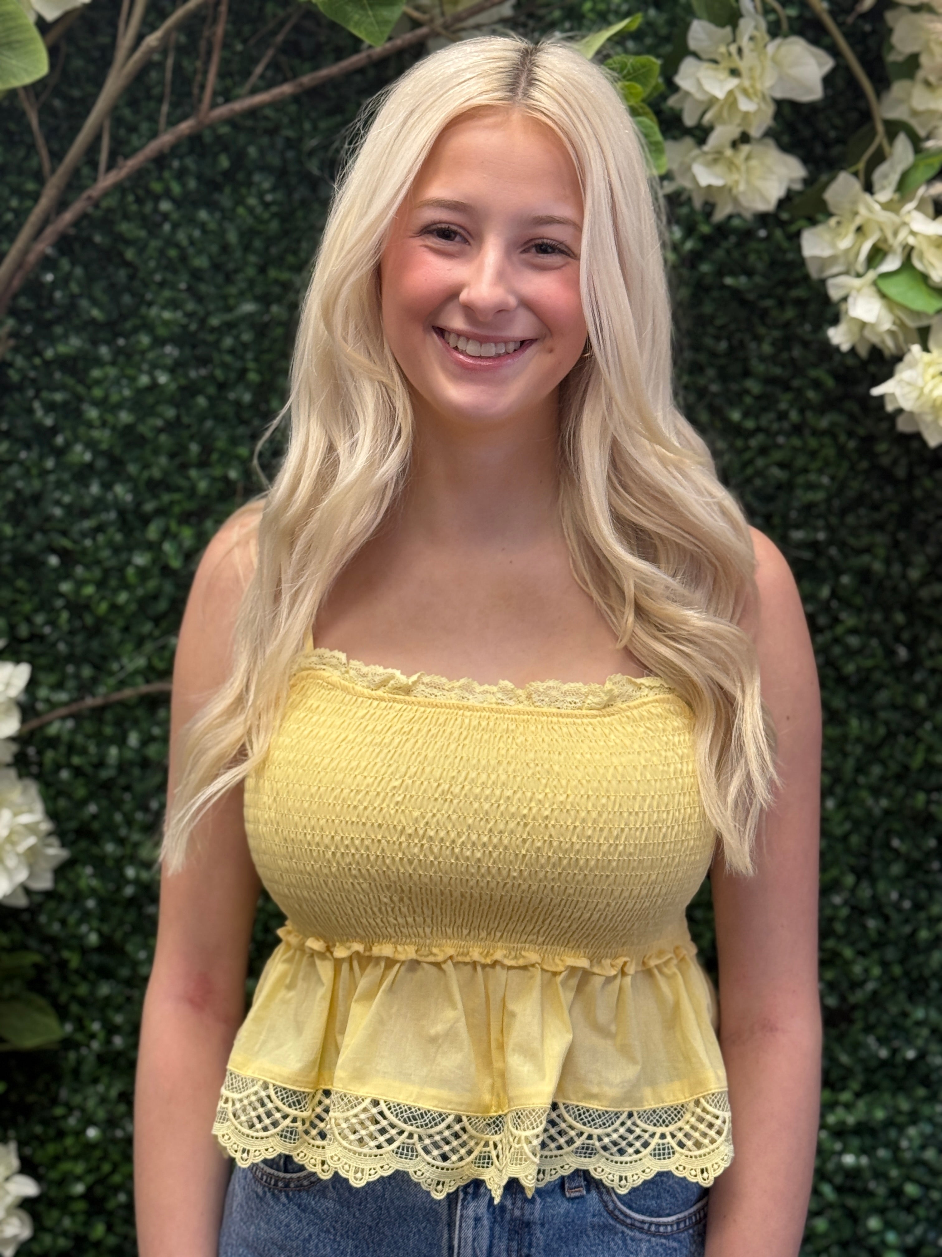 Yellow Smocked Ruffle Top