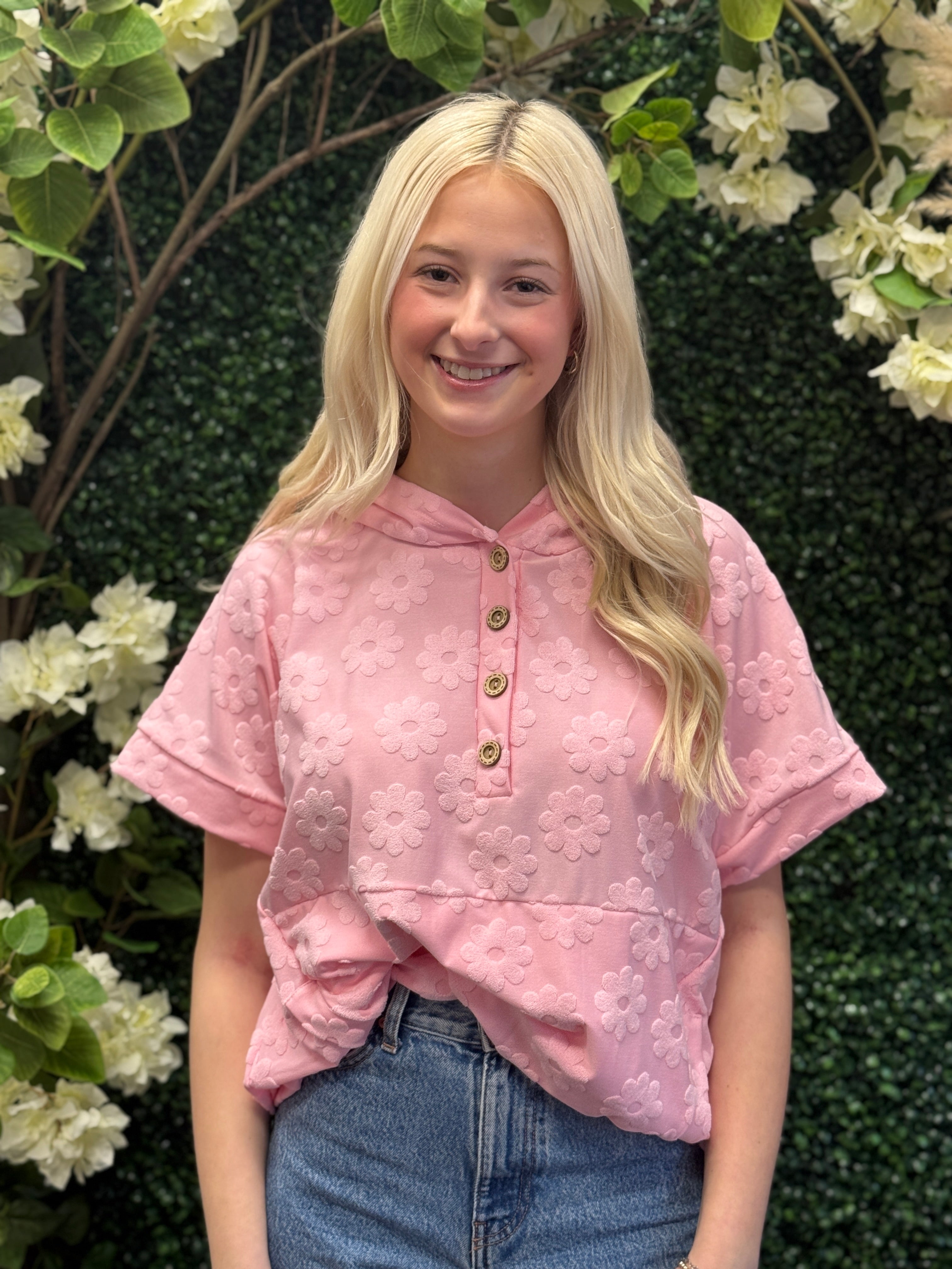 Floral Jaquard Hoodie Top