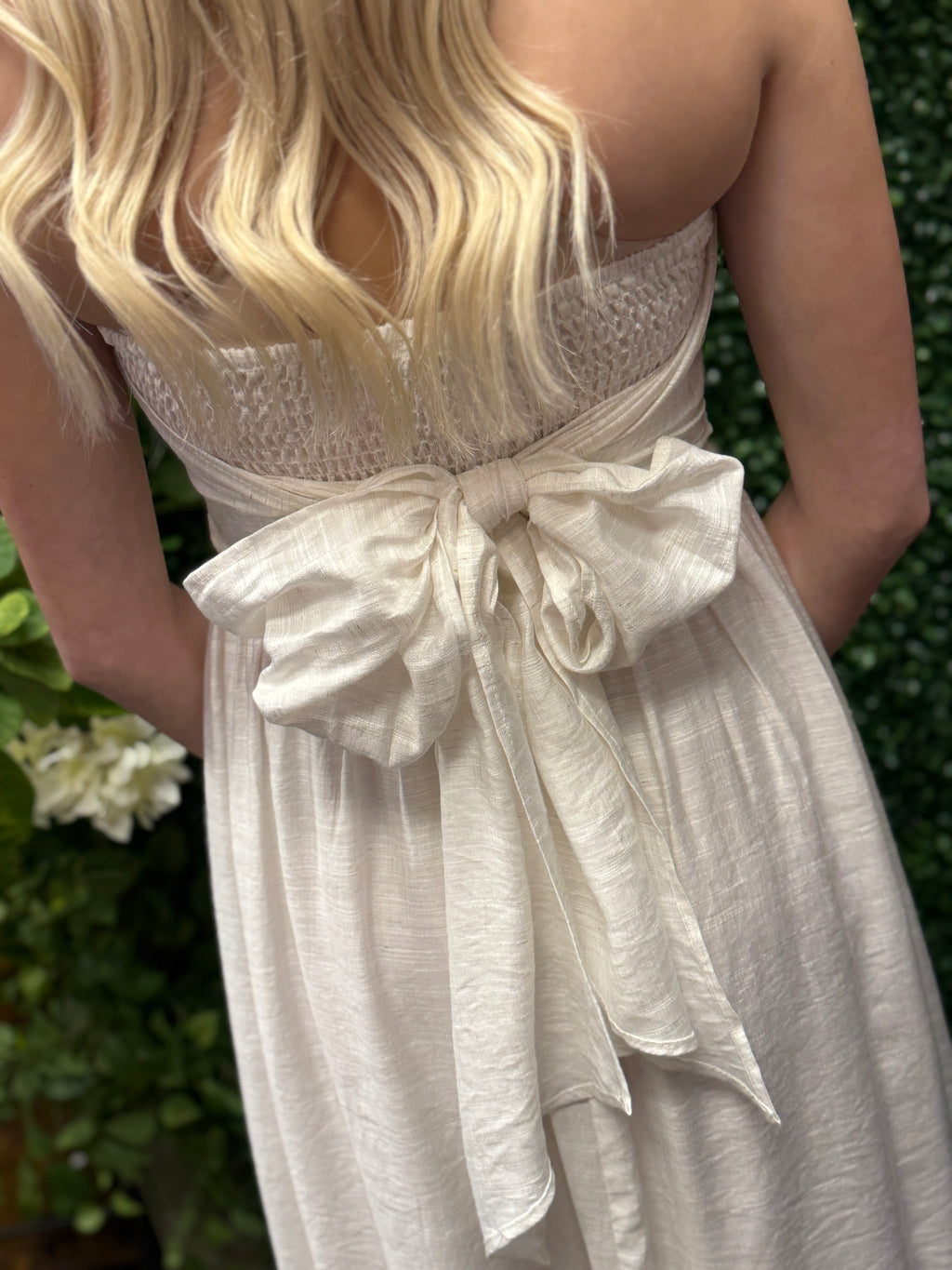 White Strapless Tie Dress