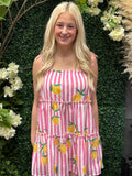 Pink Striped Lemon Babydoll Dress