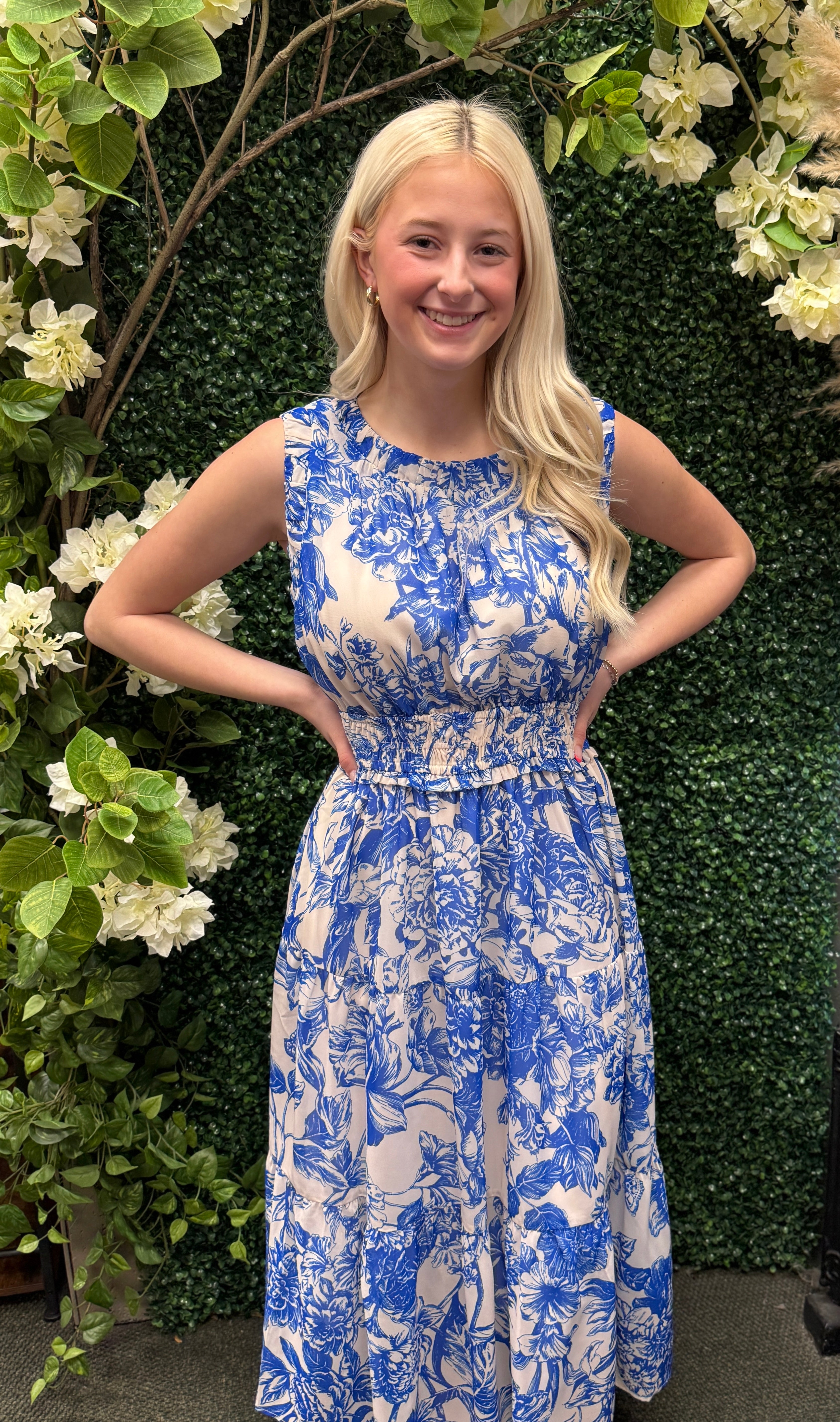 Floral Cinched Waist Sleeveless Dress