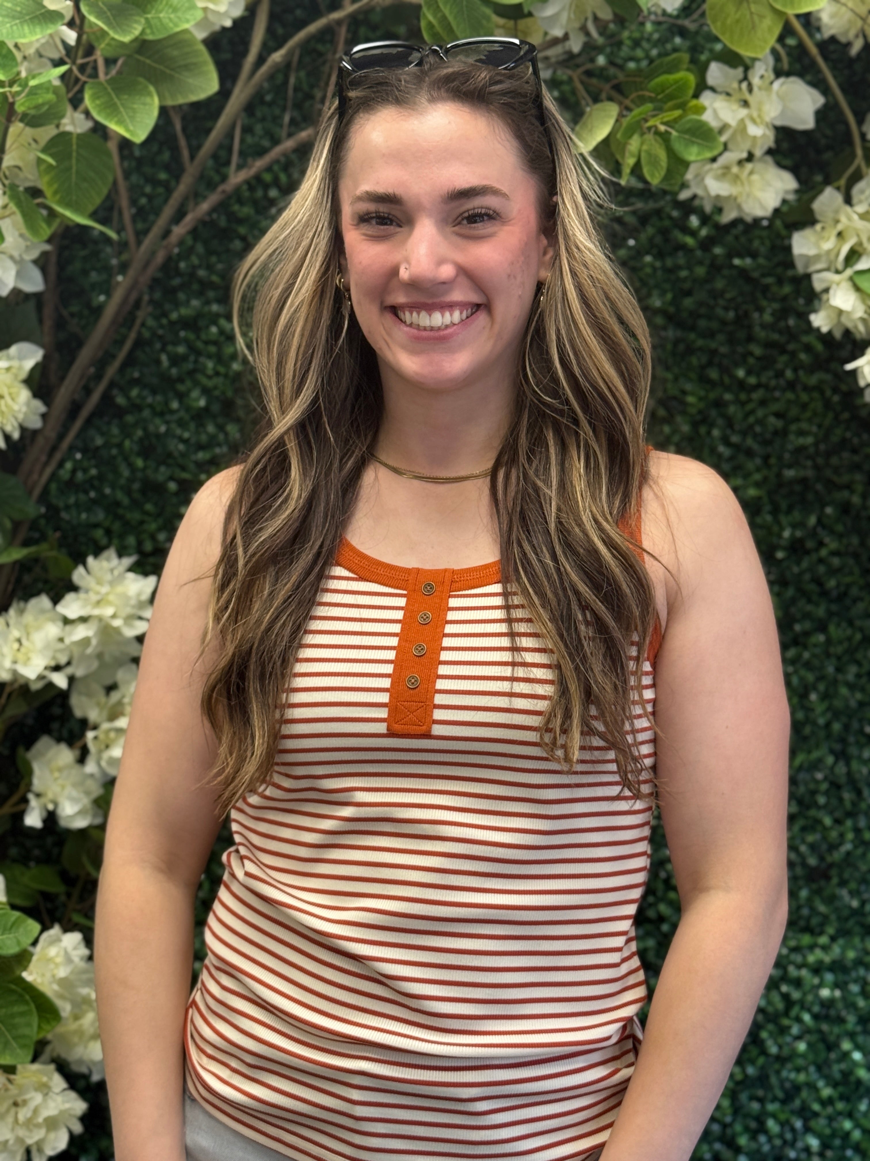 Sleeveless Striped Henley