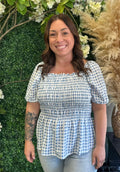 Plus Gingham Smocked Peplum Blouse