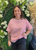 Plus Size Stripe Scalloped Trim Round Neck Top