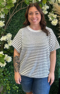 Plus Dolman Short Sleeve Stripe Sweater Knit Top
