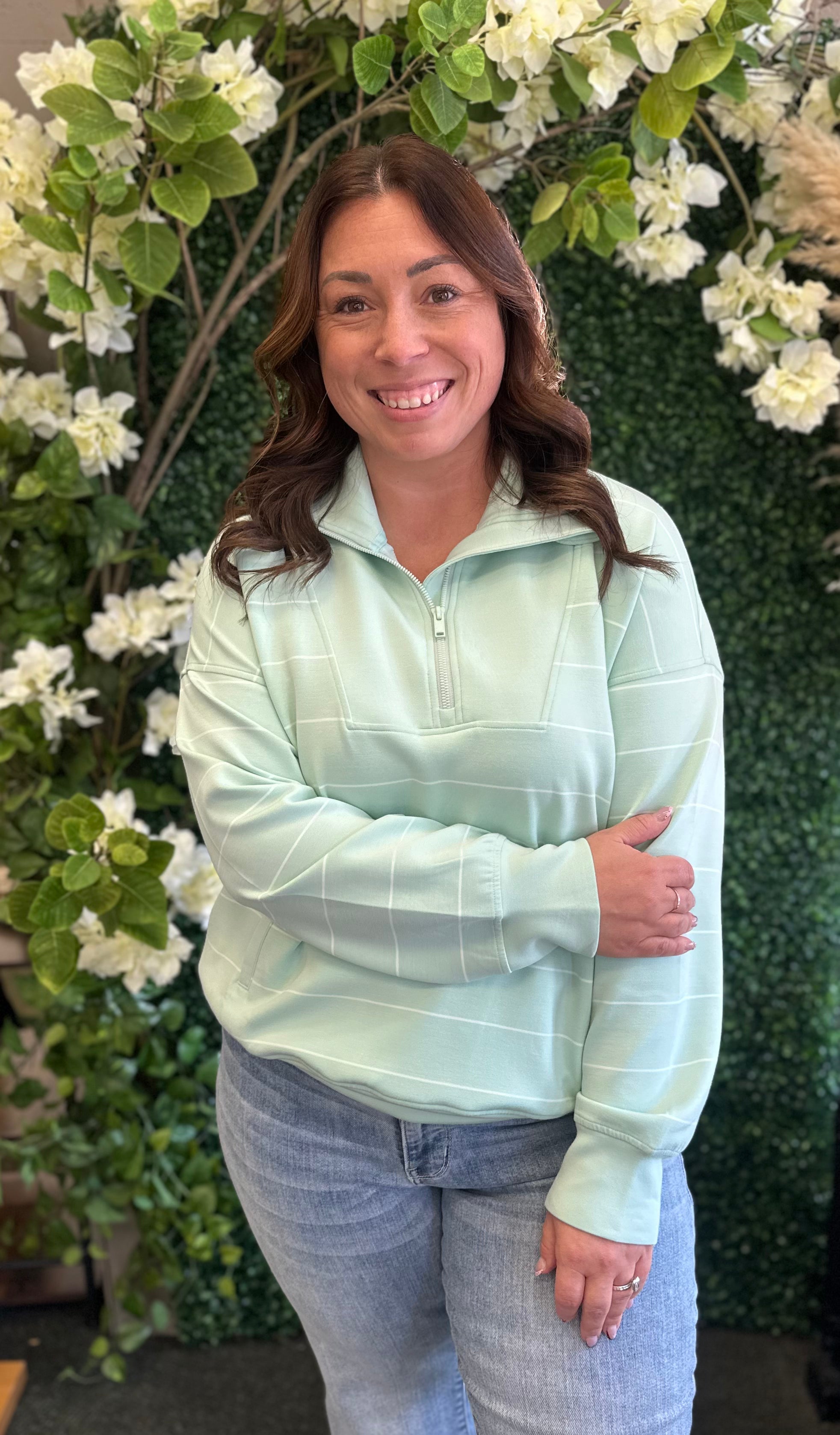 Plus Size Modal Stripe Quarter Zip