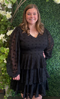 Plus Bubble Long Sleeve Tiered Fit And Flare Woven