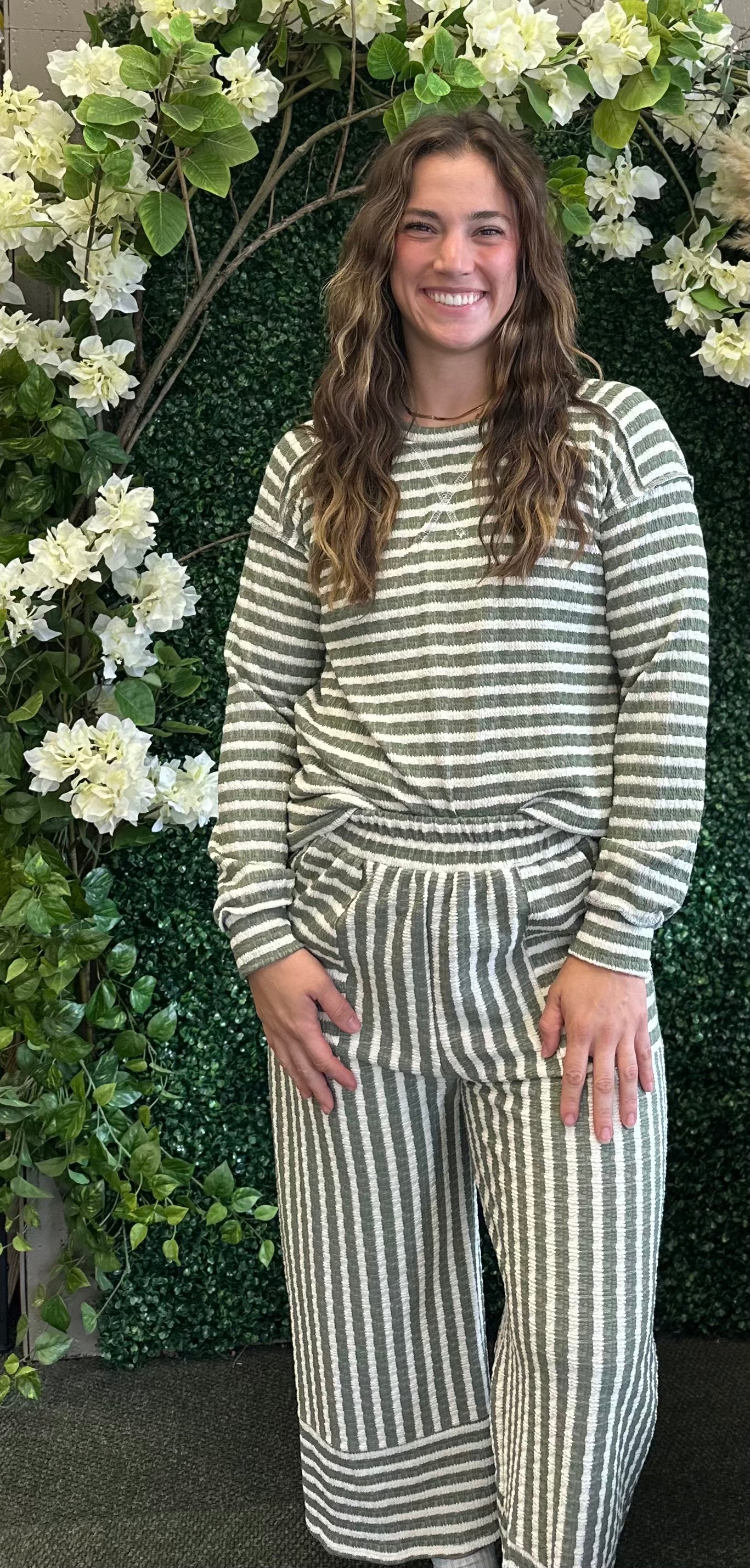 Olive Striped Lounge Pants