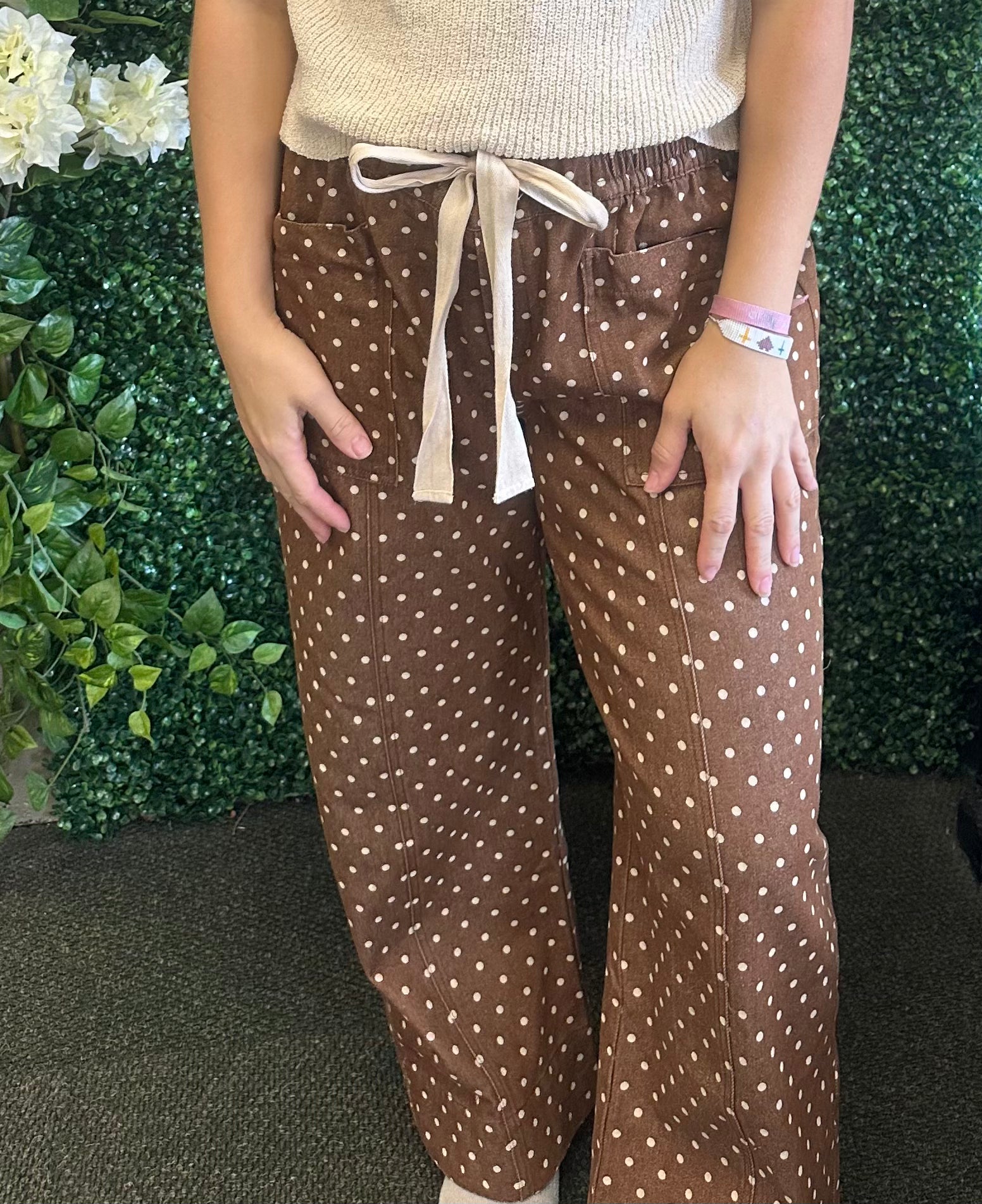 Polka Dot Denim Pull On Pant