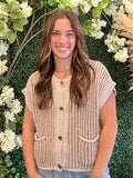 Soft Striped Cropped Sweater w/ Gold Buttons