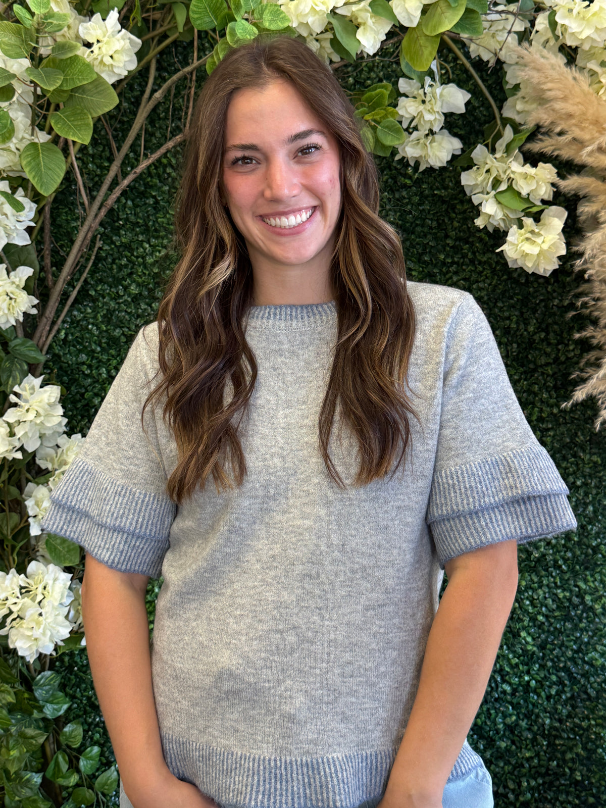 Gray Short Sleeve Sweater
