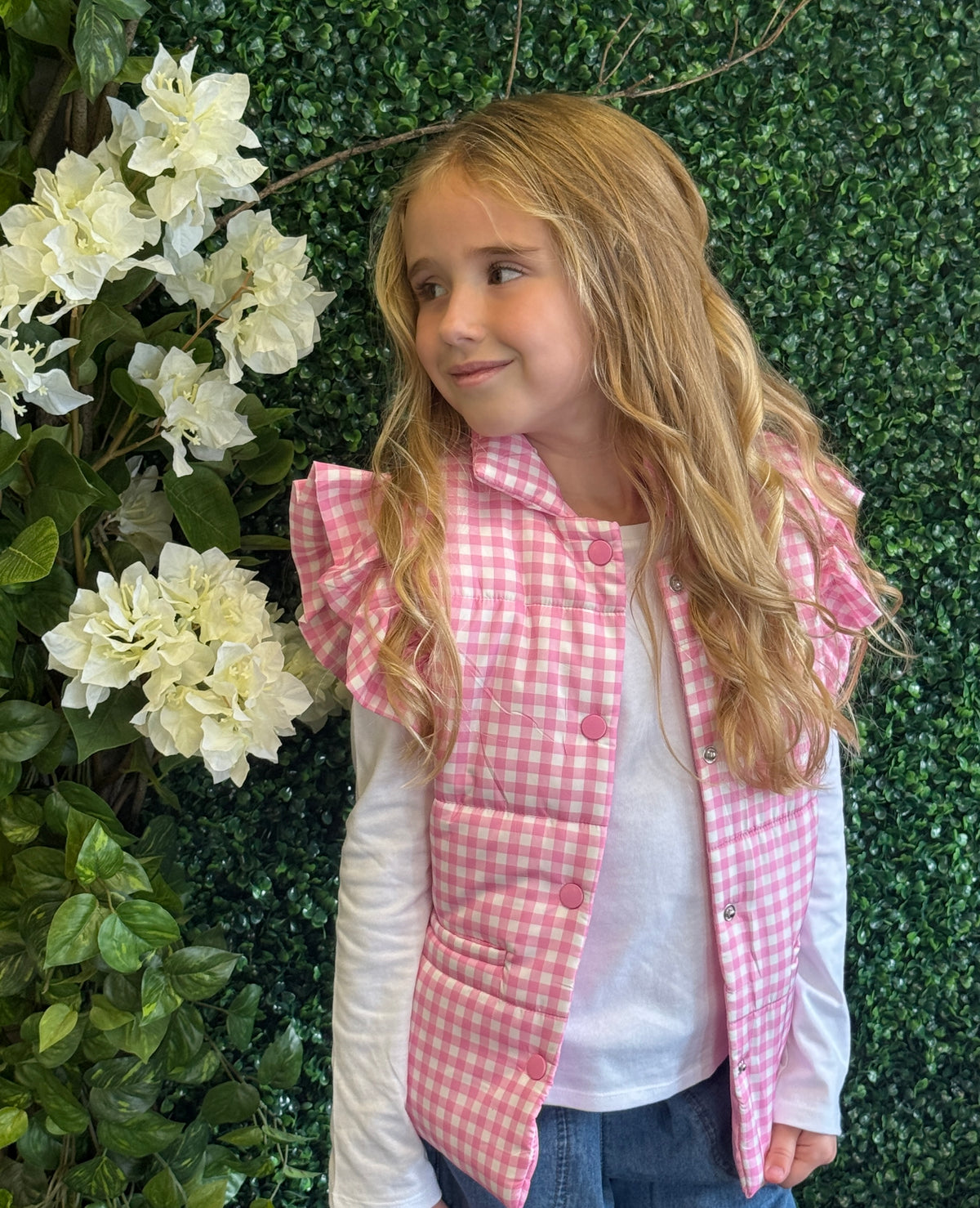 Pink Gingham Puffer Vest