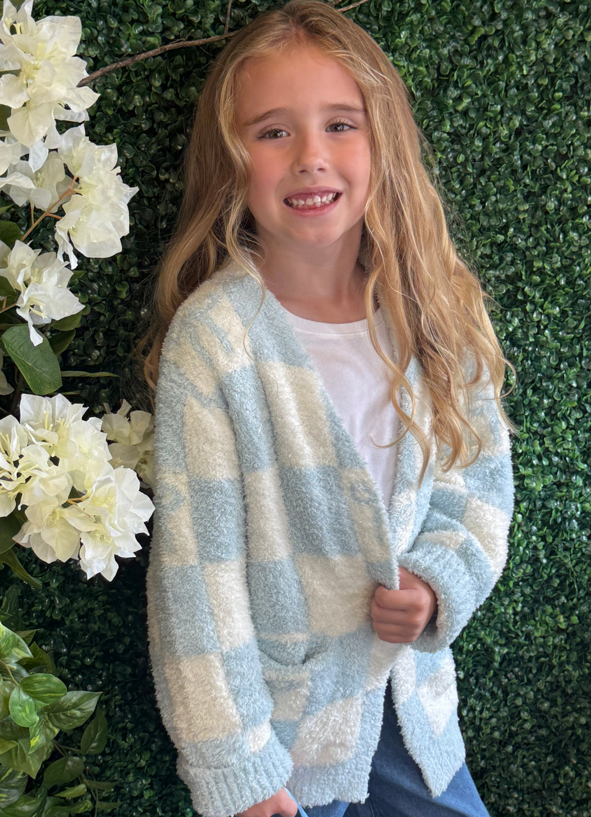 Light Blue Checkered Cozy Cardi