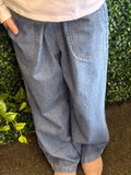 Girls Smocked Waist Straight Leg Denim pants