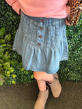 Girls Pleated Bottom Denim Skirt