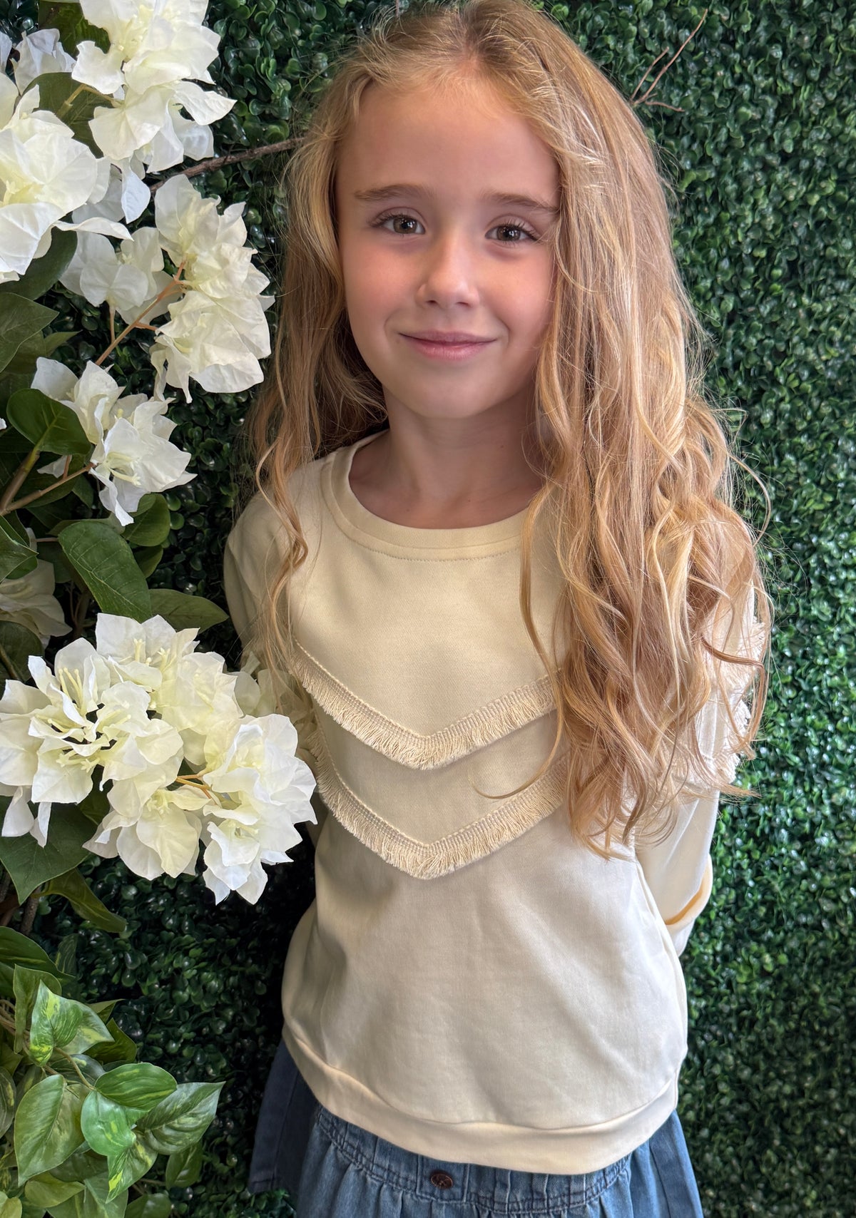 Girls Fringe Knit Sweatshirt
