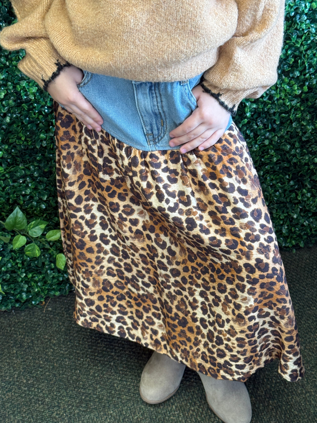 Girls Leopard/Denim Skirt