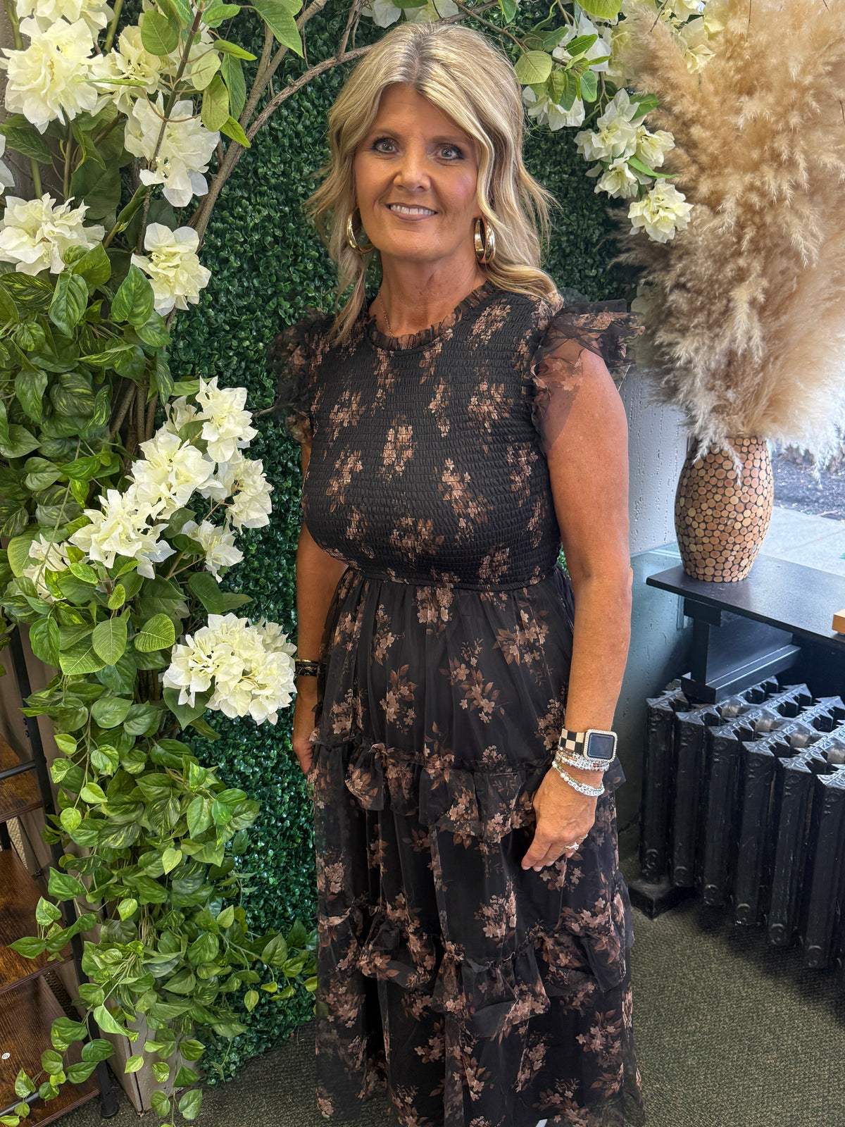 Smocked Ruffle Tiered Midi Dress
