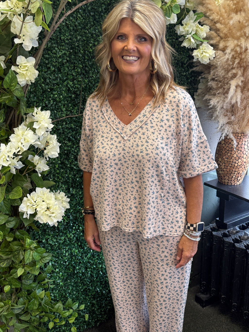Ditsy Floral Rib Knit Lounge Set